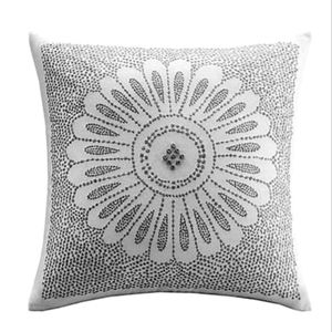 Ink & Ivy Sofia Embroidered Throw Pillow in Grey